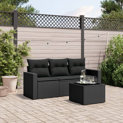 4-tlg. Garten-Sofagarnitur mit Kissen Schwarz Poly Rattan