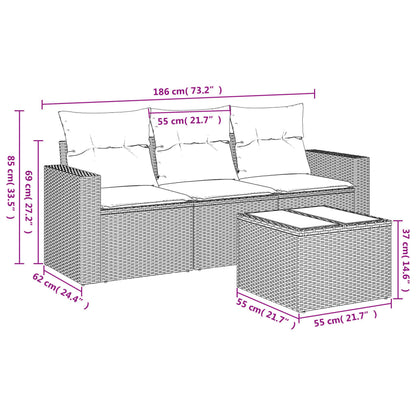 4-tlg. Garten-Sofagarnitur mit Kissen Schwarz Poly Rattan