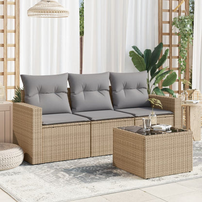 4-tlg. Garten-Sofagarnitur mit Kissen Beige Poly Rattan