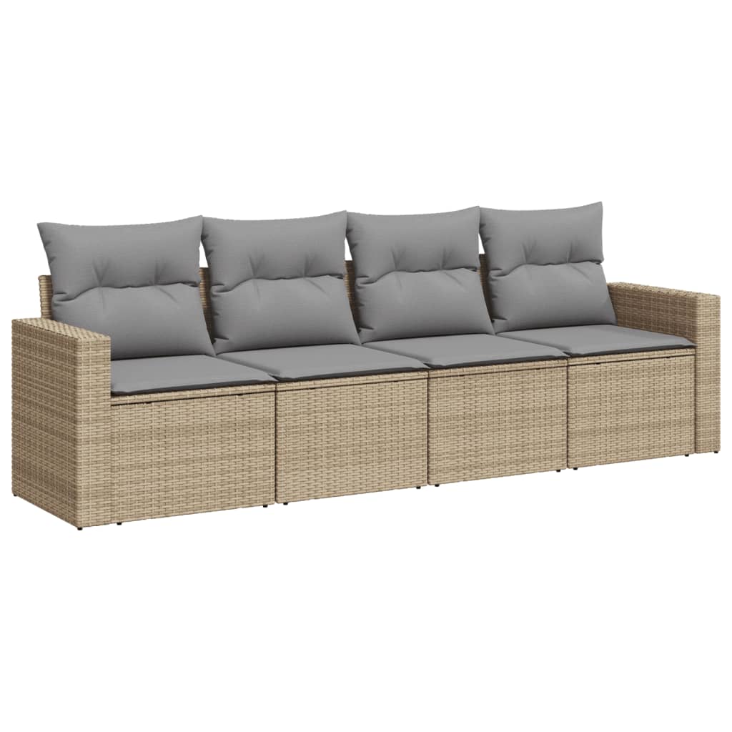 4-tlg. Garten-Sofagarnitur mit Kissen Beige Poly Rattan