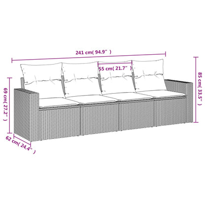 4-tlg. Garten-Sofagarnitur mit Kissen Beige Poly Rattan