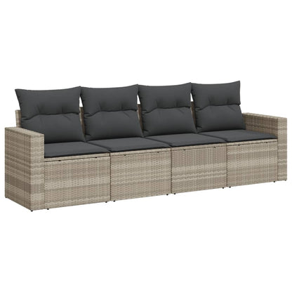 4-tlg. Garten-Sofagarnitur mit Kissen Hellgrau Poly Rattan