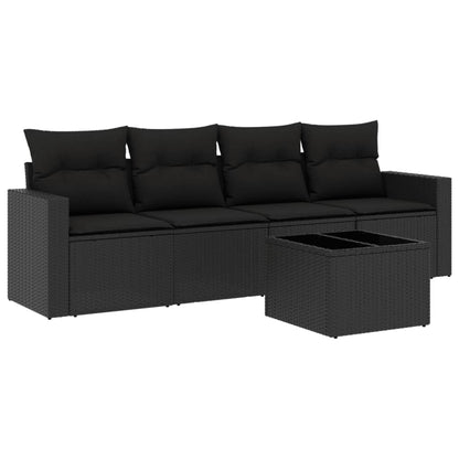 5-tlg. Garten-Sofagarnitur mit Kissen Schwarz Poly Rattan