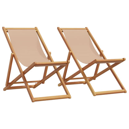 Strandstühle 2 Stk. Klappbar Taupe Stoff und Massivholz