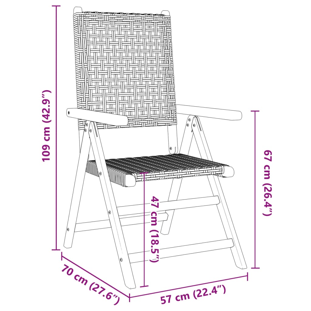 Gartenstuhl Verstellbar 4 Stk. Schwarz Poly Rattan Massivholz