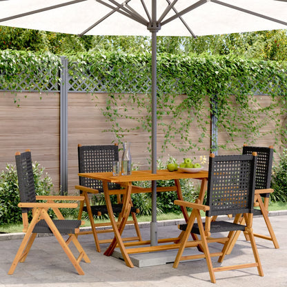 Gartenstuhl Verstellbar 4 Stk. Schwarz Poly Rattan Massivholz