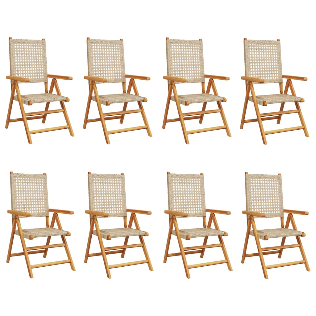 Gartenstuhl Verstellbar 8 Stk. Beige Poly Rattan Massivholz