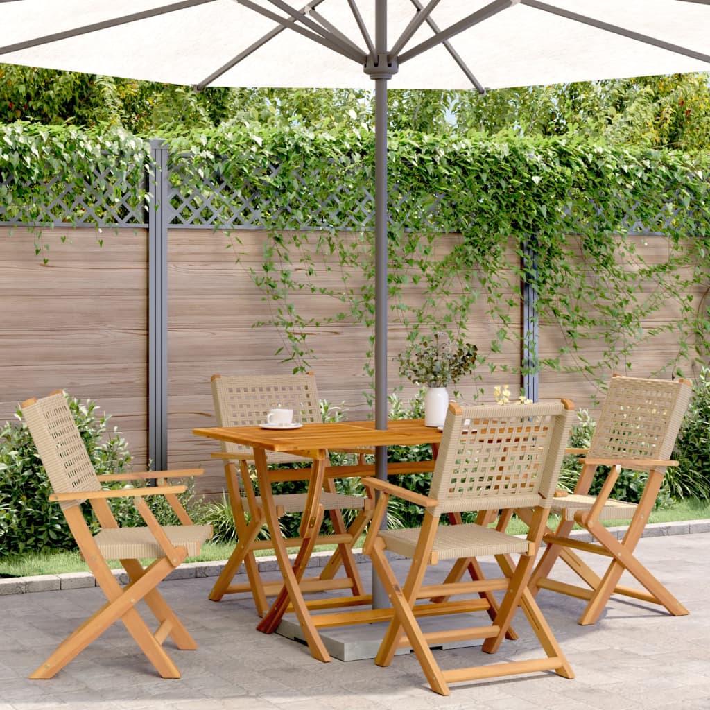 Gartenstühle 4 Stk. Klappbar Beige Poly Rattan & Massivholz