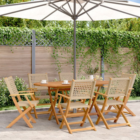 Gartenstühle 6 Stk. Klappbar Beige Poly Rattan & Massivholz