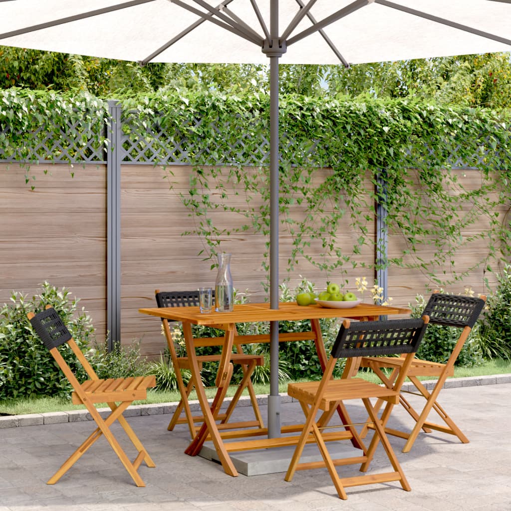 Gartenstühle 4 Stk. Klappbar Schwarz Poly Rattan & Massivholz