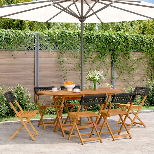 Gartenstühle 6 Stk. Klappbar Schwarz Poly Rattan & Massivholz