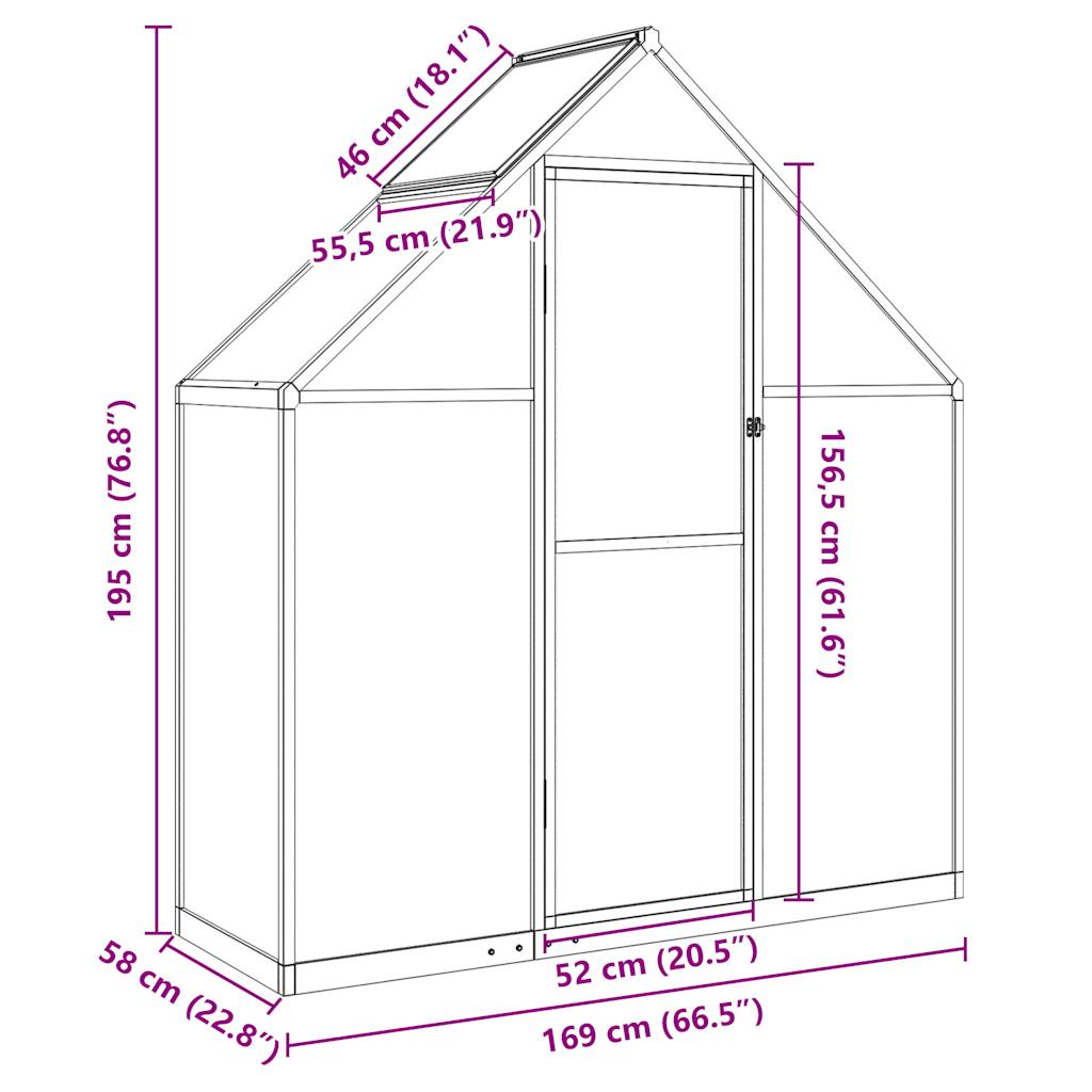 Gewächshaus mit Fundamentrahmen Silbern 169x58x195cm Aluminimum