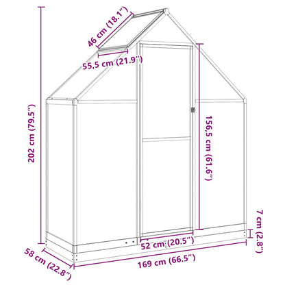 Gewächshaus mit Fundamentrahmen Silbern 169x58x202cm Aluminimum