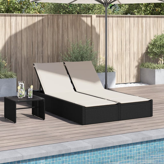 Doppel-Sonnenliege mit Kissen Schwarz Poly Rattan