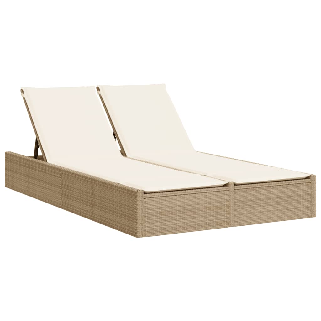 Doppel-Sonnenliege mit Auflagen Beige Poly Rattan