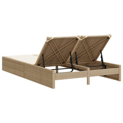 Doppel-Sonnenliege mit Auflagen Beige Poly Rattan