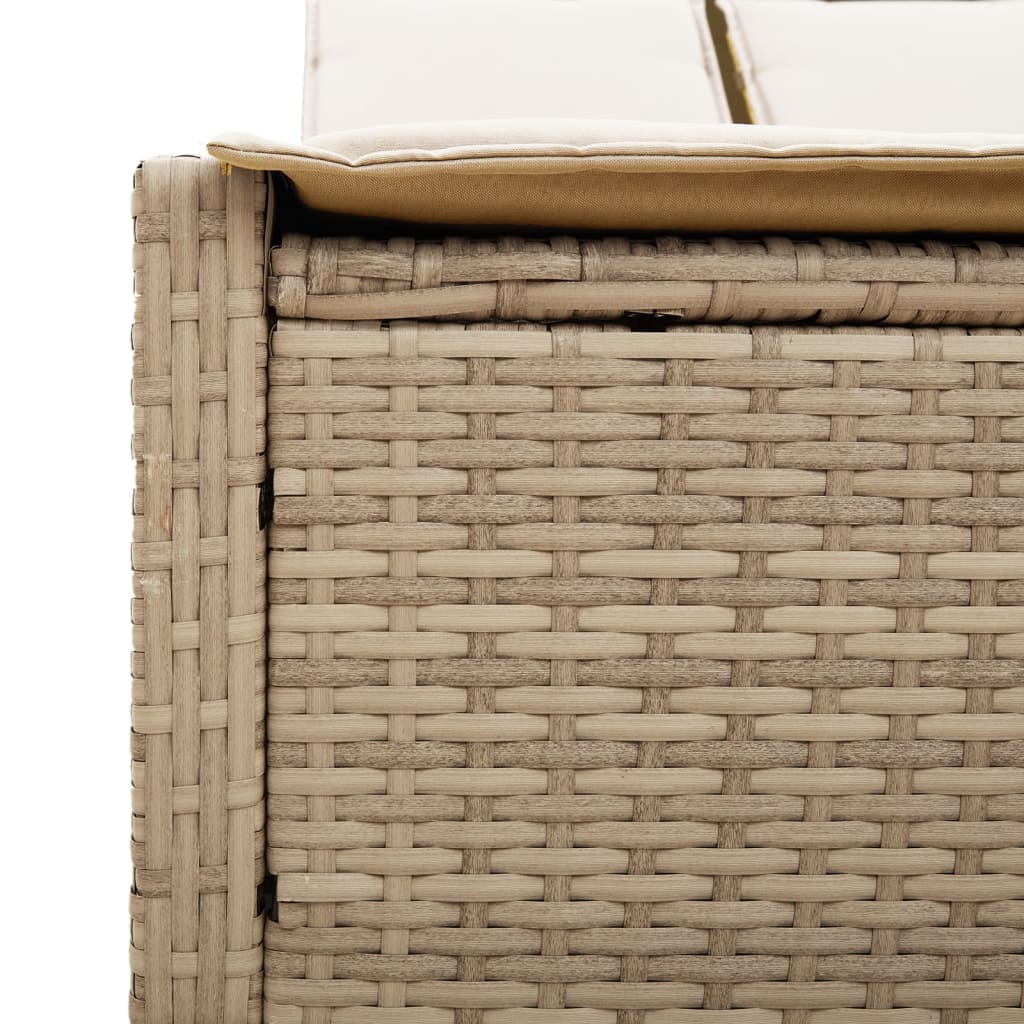 Doppel-Sonnenliege mit Auflagen Beige Poly Rattan