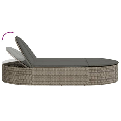 Doppel-Sonnenliege mit Kissen Grau Poly Rattan