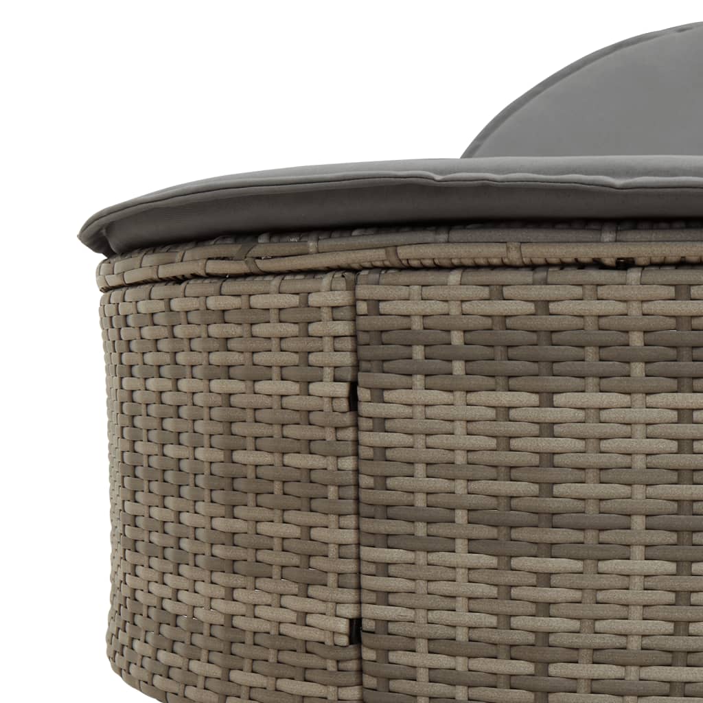 Doppel-Sonnenliege mit Kissen Grau Poly Rattan