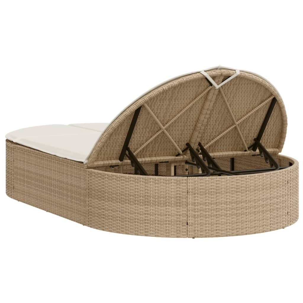 Doppel-Sonnenliege mit Auflagen Beige Poly Rattan