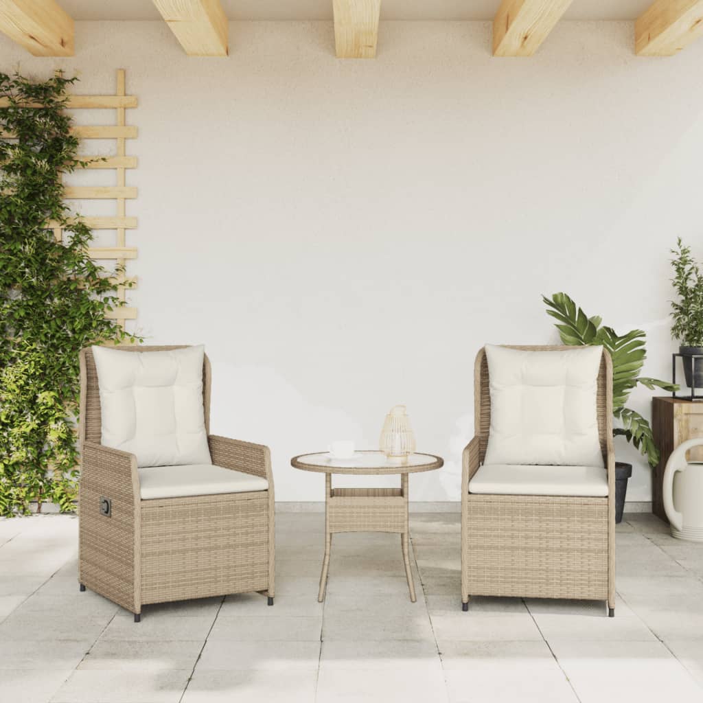 Gartensessel 2 Stk. Verstellbar Beige Poly Rattan