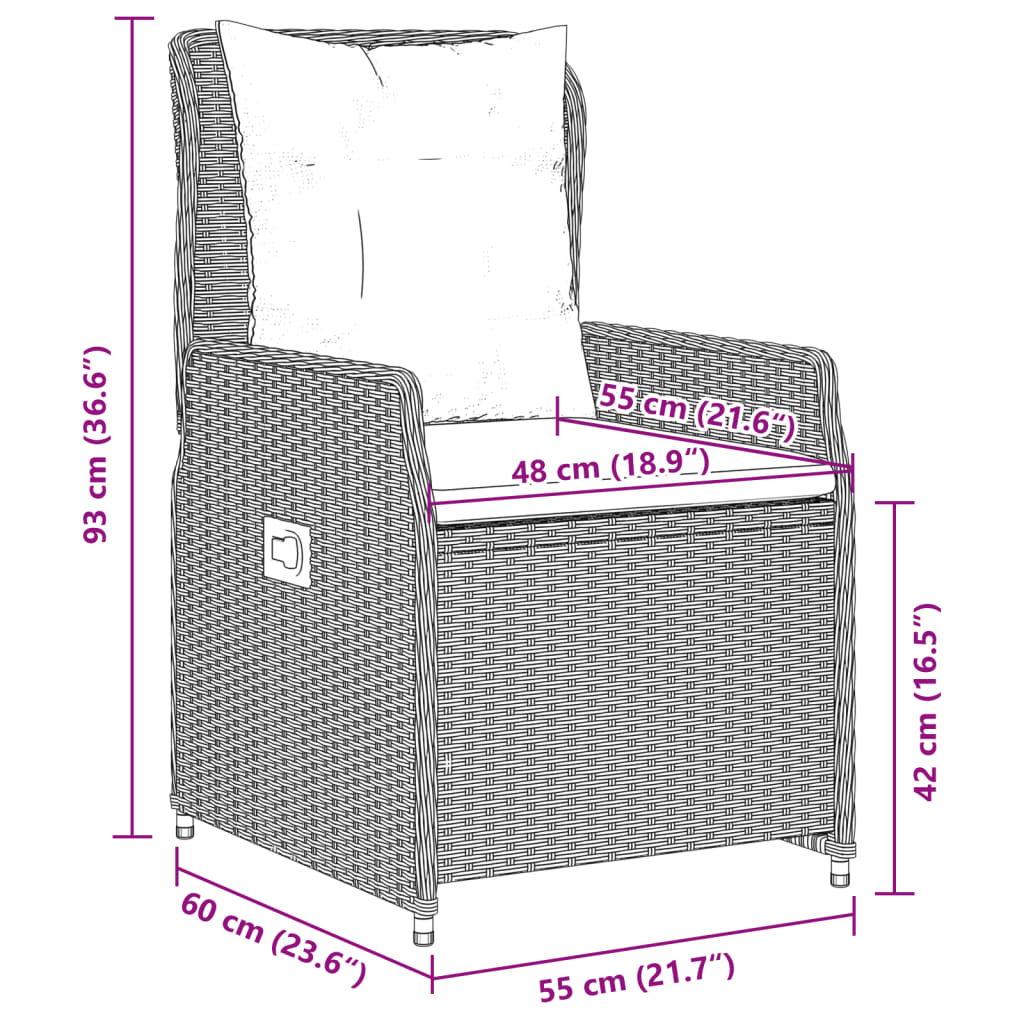 Gartensessel 2 Stk. Verstellbar Hellgrau Poly Rattan