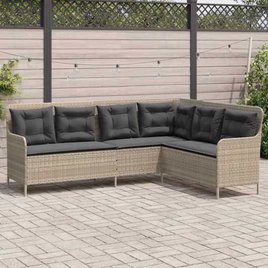 Gartensofa in L-Form mit Kissen Hellgrau Poly Rattan