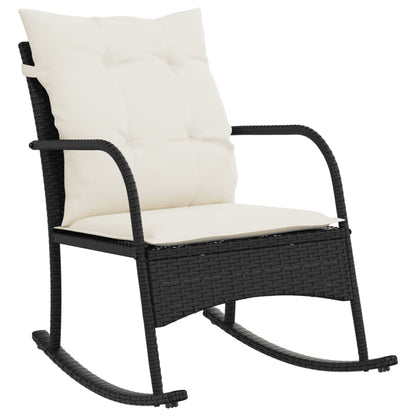 Garten-Schaukelstuhl mit Kissen Schwarz Poly Rattan