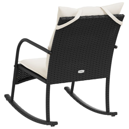 Garten-Schaukelstuhl mit Kissen Schwarz Poly Rattan