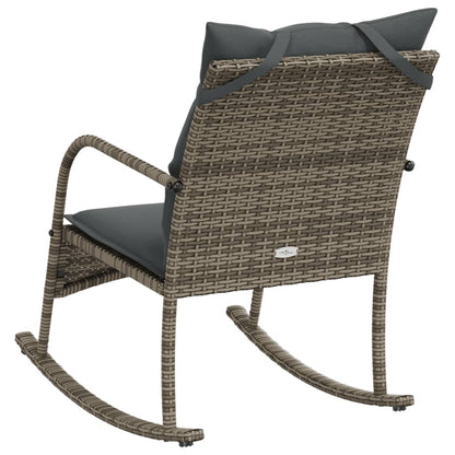 Garten-Schaukelstuhl mit Kissen Grau Poly Rattan