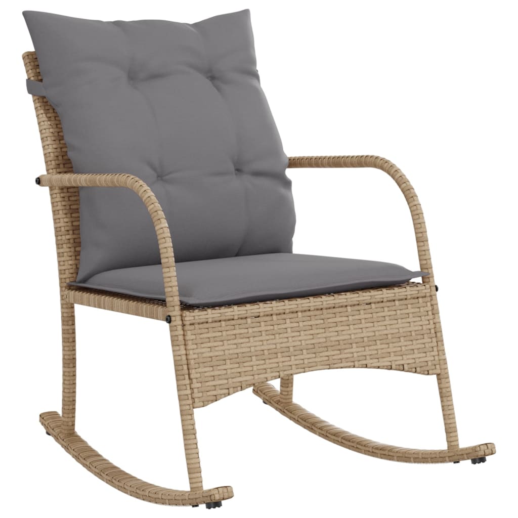 Garten-Schaukelstuhl mit Kissen Beige Poly Rattan