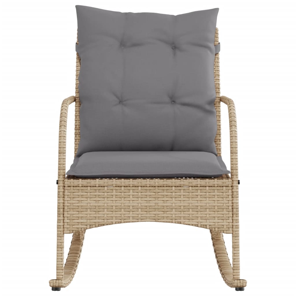 Garten-Schaukelstuhl mit Kissen Beige Poly Rattan