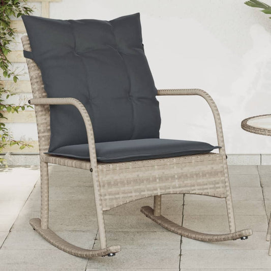 Garten-Schaukelstuhl mit Kissen Hellgrau Poly Rattan