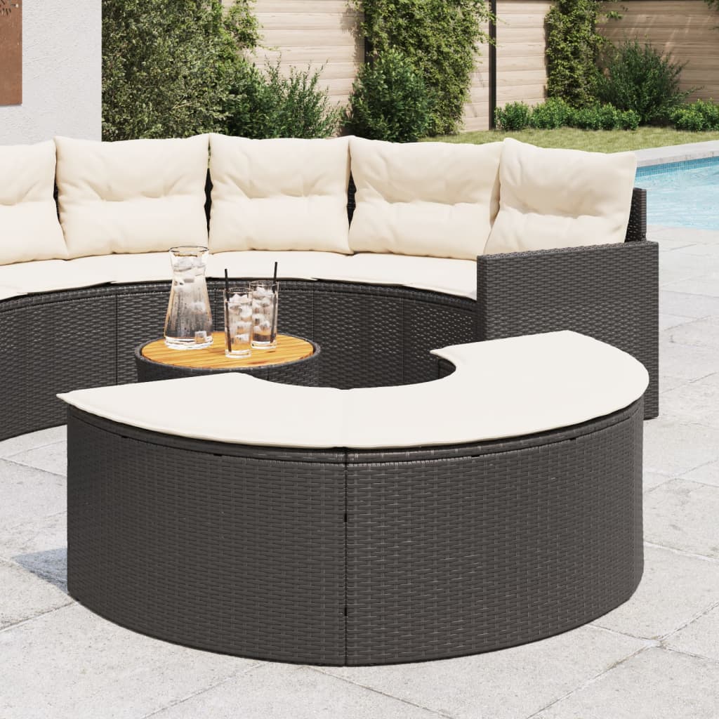 Gartenhocker mit Kissen Schwarz Poly Rattan