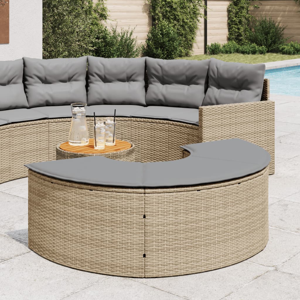 Garten-Fußhocker mit Kissen Beige Poly-Rattan