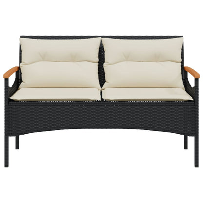 Gartenbank mit Kissen 116x62,5x74 cm Schwarz Poly Rattan