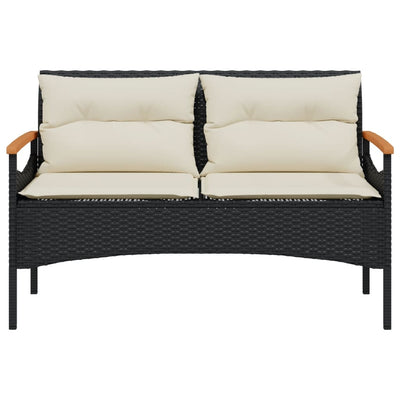 Gartenbank mit Kissen 116x62,5x74 cm Schwarz Poly Rattan