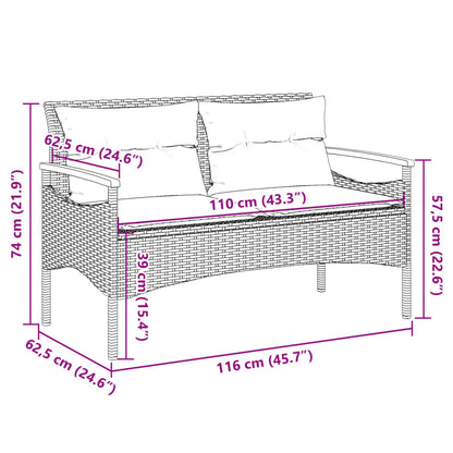 Gartenbank mit Kissen 116x62,5x74 cm Schwarz Poly Rattan