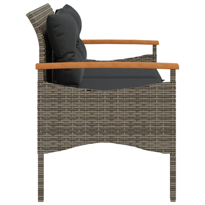 Gartenbank mit Kissen 116x62,5x74 cm Grau Poly Rattan