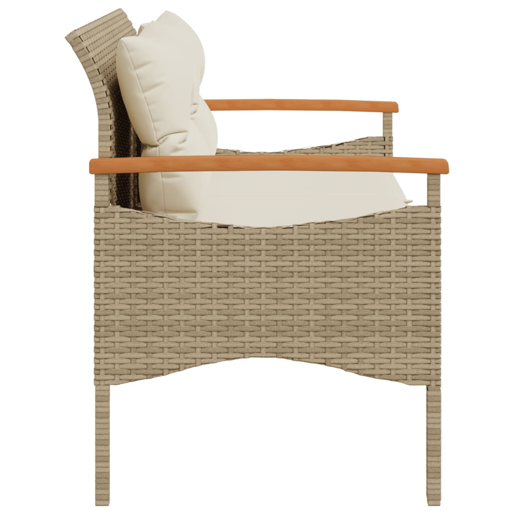 Gartenbank mit Kissen 116x62,5x74 cm Beige Poly Rattan