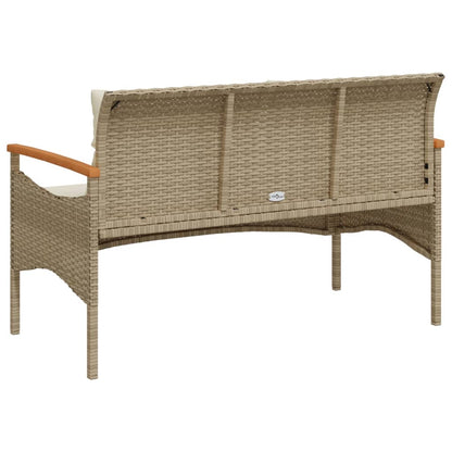 Gartenbank mit Kissen 116x62,5x74 cm Beige Poly Rattan