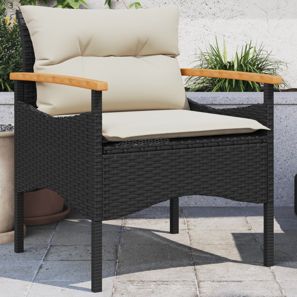 3-tlg. Garten-Sofagarnitur mit Kissen Schwarz Poly Rattan