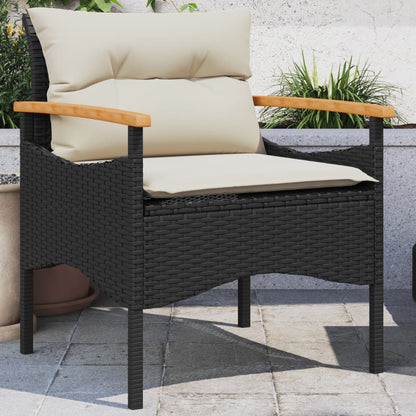 3-tlg. Garten-Sofagarnitur mit Kissen Schwarz Poly Rattan