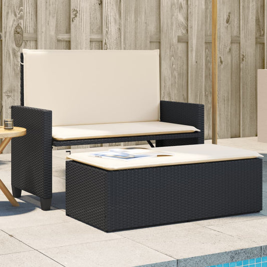 Gartenbank mit Kissen und Hocker Schwarz Poly Rattan