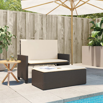 Gartenbank mit Kissen und Hocker Braun Poly Rattan