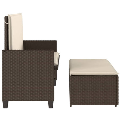 Gartenbank mit Kissen und Hocker Braun Poly Rattan