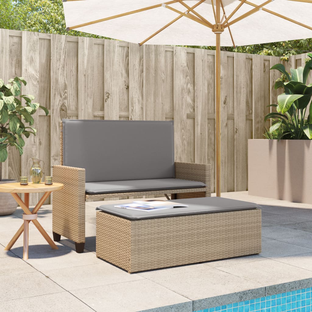 Gartenbank mit Kissen und Hocker Beige Poly Rattan