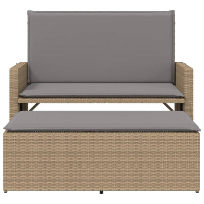 Gartenbank mit Kissen und Hocker Beige Poly Rattan