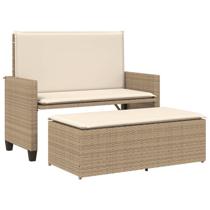 Gartenbank mit Kissen und Hocker Beige Poly Rattan