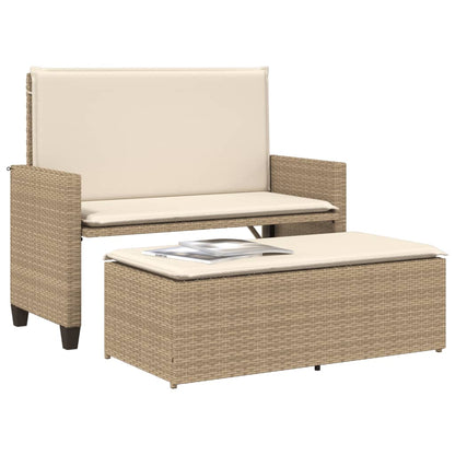 Gartenbank mit Kissen und Hocker Beige Poly Rattan